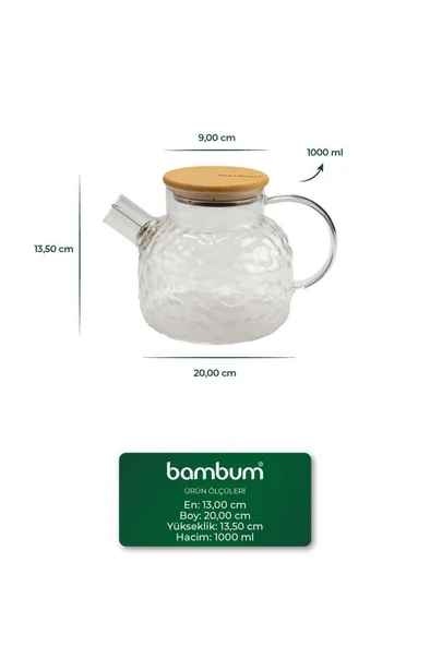 Bambum Juliet - Bambu Kapaklı Cam Demlik 1000ml - Resim 3