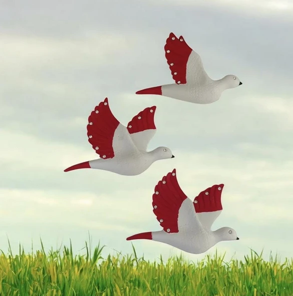 Dekoratif Üçlü Kumru Kuş Duvar Dekoru Süs kırmızı renk - 4