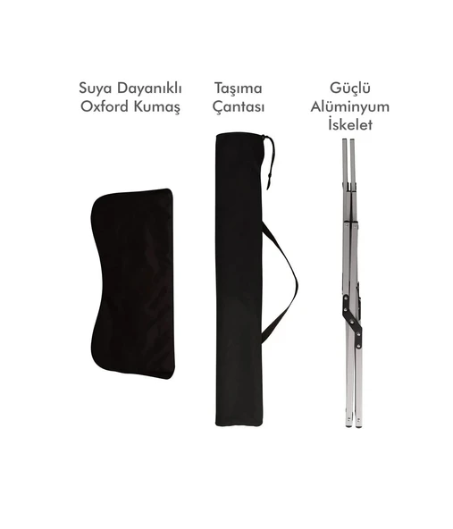 Yek Outdoor Portatif Alüminyum Katlanır Kamp Sadalyesi Siyah - 3