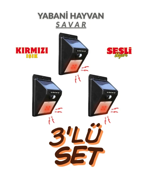 Domuz Kovucu Ayı Kovucu Işıklı Sesli Güneş Enerjili Sensörlü Solar Gece Gündüz Modlu 3'lü Set - 1