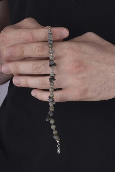 Gümüş Pazarım Karışık Form Akik Taşı Doğal Taş Erkek Bileklik - Resim 3