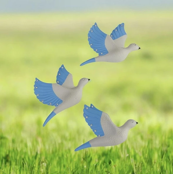 Dekoratif Üçlü Kumru Kuş Duvar Dekoru Süs mavi renk
