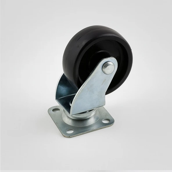 4'lü Set Tablalı Dönerli Mobilya Tekerleği 50 MM Siyah Renk Dayanıklı Yük Taşıma Sanayi Tekeri Set - Resim 7