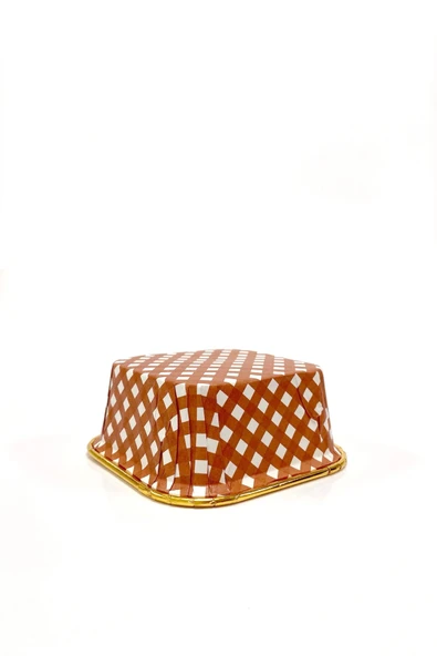 Dolphin Muffin Kek Kapsülü Kare Pötikare Kırmızı-Altın 25li - Resim 3