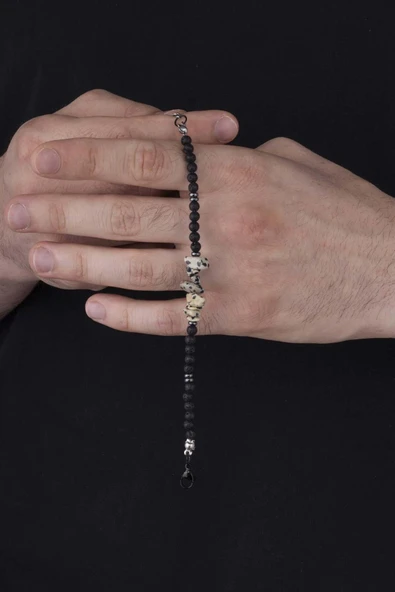 Gümüş Pazarım Siyah Lav Taşı Hematit Geçişli Doğal Taş Erkek Bileklik - Resim 2