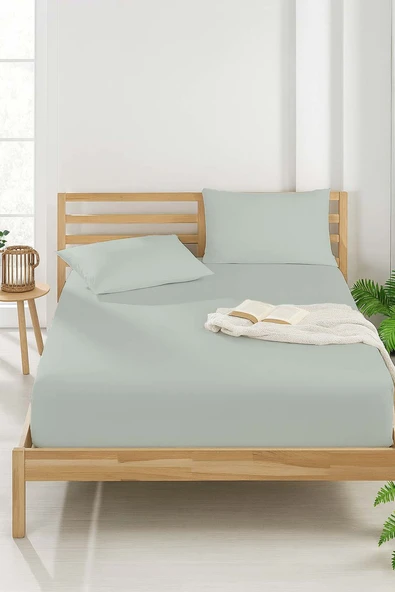 Rivaİstanbul Açık Yeşil Çift Kişilik Pamuklu Düz Çarşaf - Resim 2