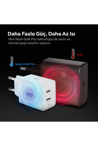 Spigen Essential Wall Charger 47W Usb-C Hızlı Şarj Adaptörü Beyaz-ACH08707 - 4
