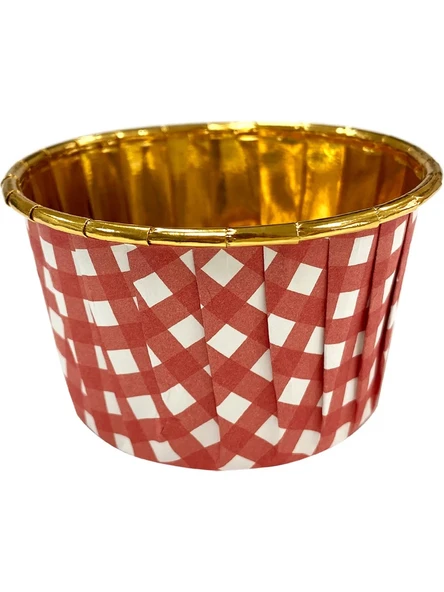 Dolphin Muffin Kek Kapsülü Pötükare Desenli Kırmızı İçi Gold 25li ürün görseli