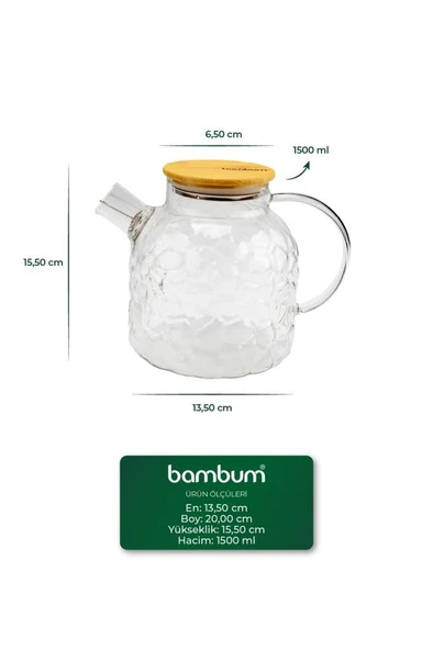 Bambum Juliet - Bambu Kapaklı Cam Demlik 1500ml - Resim 4