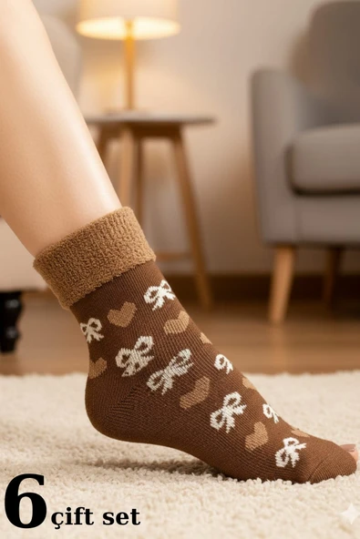 Çorap 6 Adet Havlu Polar Kışlık Çorap Bilek Boy -20c Kadar Isı Koruma