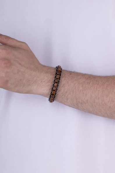 Gümüş Pazarım Köşeli Küp Kesim Ceviz Ağacı Deri Geçişli Erkek Bileklik - 3