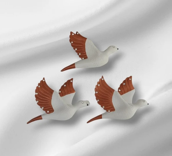 Dekoratif Üçlü Kumru Kuş Duvar Dekoru Süs  bakır renk - 4