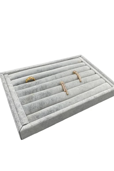 Süet Kumaş Gri Renk 22,5/14,5 Cm Sosis  Yüzük Standı - 2