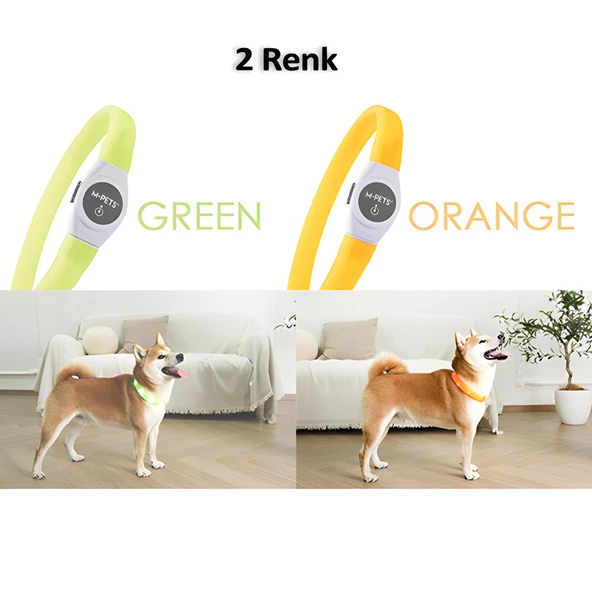 M-Pets Flash Ledli Boyun Tasması Neon Turuncu M - 4