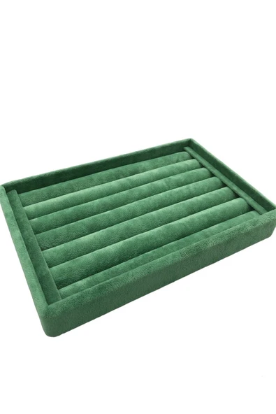 Süet Kumaş Yeşil Renk 22,5/14,5 cm Sosis Yüzük Standı - 1