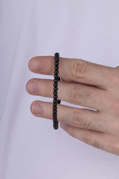 Gümüş Pazarım 4 mm Minimal Taşlı Oniks Taşlı Doğal Taş Erkek Bileklik - Resim 3