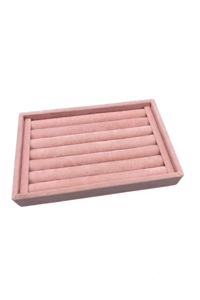 Süet Kumaş Pembe Renk 22,5/14,5 Cm Sosis Yüzük Standı - Resim 3