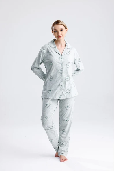 AYICIK DESEN PAMUK KADIN PİJAMA TAKIM - Resim 7