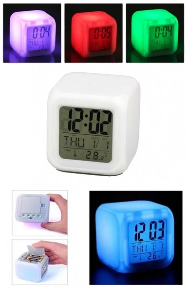 Renk Değiştiren Dijital Alarm Küp Saat - 1