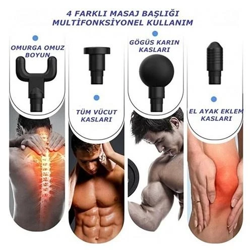 Darbeli Titreşimli Tabanca Masaj Aleti Kas Rahatlatıcı 4 Başlıklı Şarjlı Göbek Eritme Cihazı Zayıflama Ve Selülit Giderme - 2