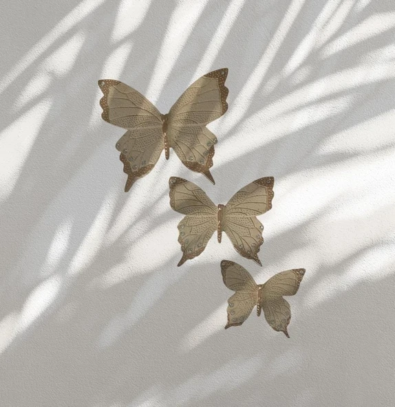 Dekoratif Üçlü Kelebek Duvar Süsü Ev Dekoru - 4