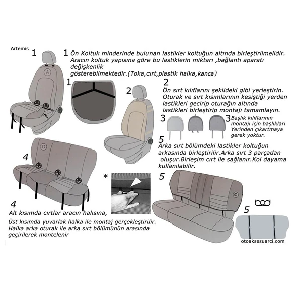 Bod Hyundai Accent Oto Koltuk Koruma Kılıfı 2000-2006 Artemis Serisi Füme - Resim 6