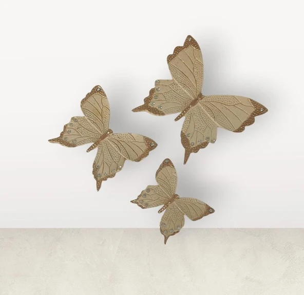 Dekoratif Üçlü Kelebek Duvar Süsü Ev Dekoru