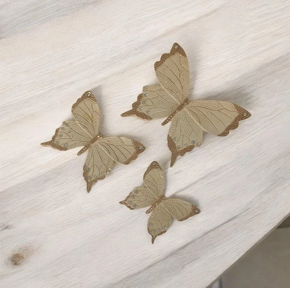 Dekoratif Üçlü Kelebek Duvar Süsü Ev Dekoru - 3