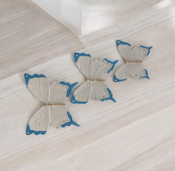 Dekoratif Üçlü Kelebek Duvar Süsü Ev Dekoru - 3