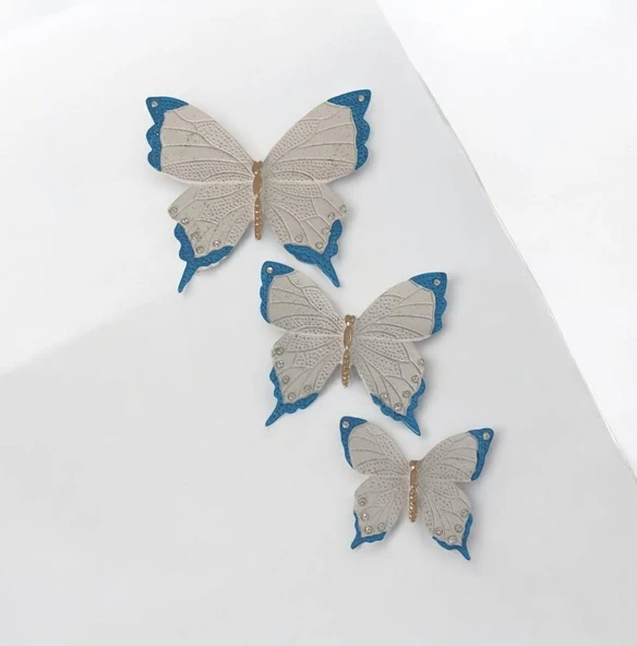 Dekoratif Üçlü Kelebek Duvar Süsü Ev Dekoru - 2