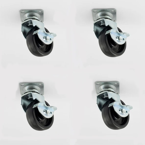 4’lü Set 50 mm Tablalı Dönerli Frenli Mobilya Teker Siyah Metal Gövde Yük Taşıma Kapasiteli ürün görseli