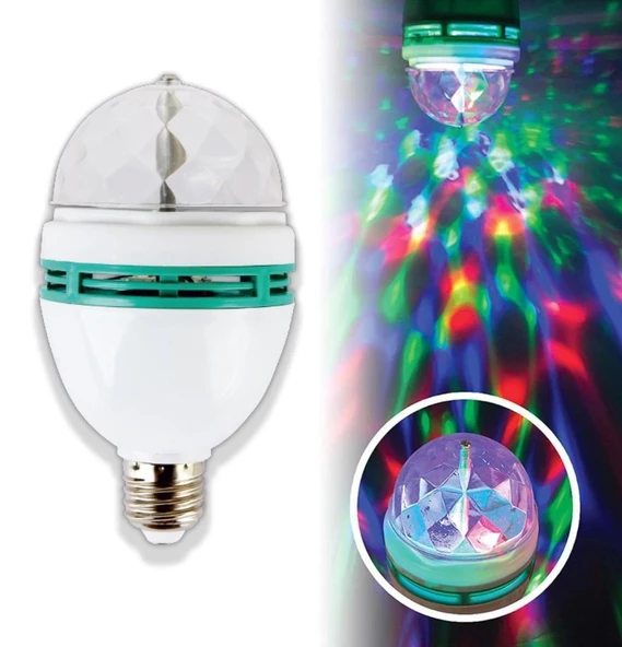 Renkli Led Döner Başlıklı Disko Topu Ampul Gece Lambası Disco Lamp - 1