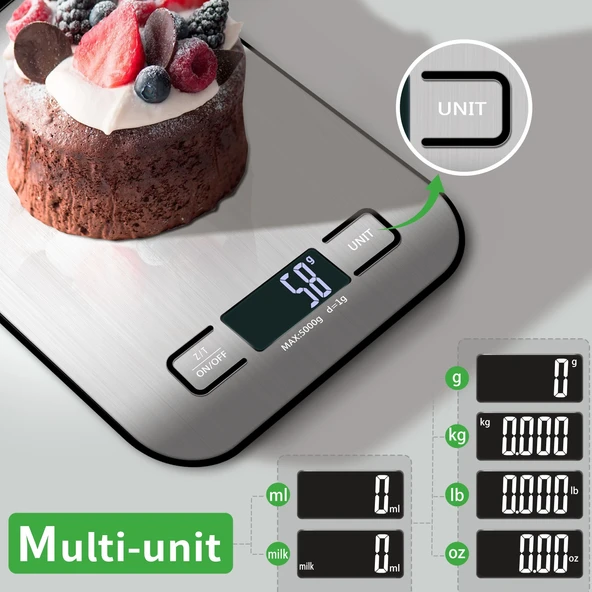 Dijital Mutfak Terazisi Paslanmaz Çelik Elektronik Lcd Ağırlık 5 Kg Ölçeklii Pişirme Ölçü Aleti - 2