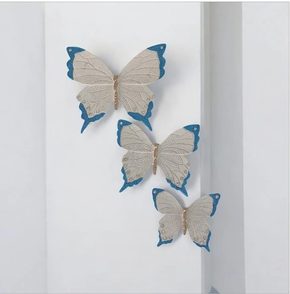 Dekoratif Üçlü Kelebek Duvar Süsü Ev Dekoru