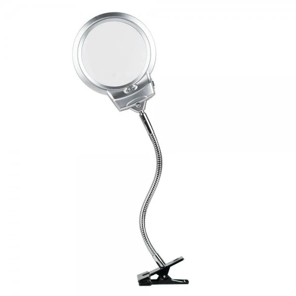 -2.5x130 Mm 5x24 Mm Led Aydınlatmalı Büyüteç,masa Üstü Metal Hortum Mandallı-mg15124-c - 1