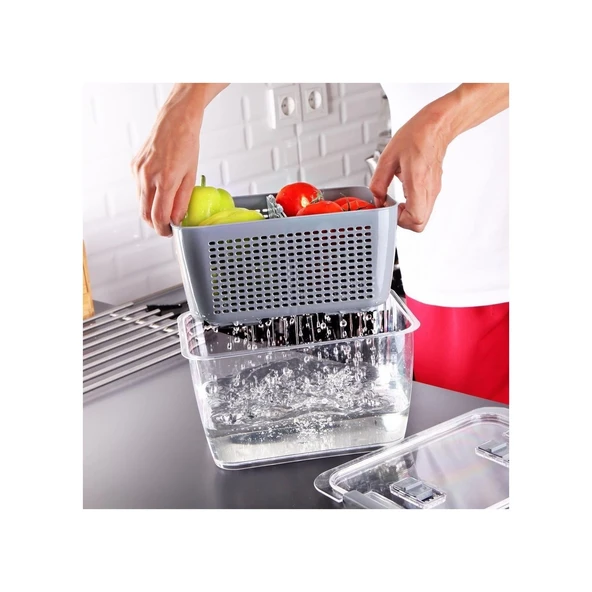 Lossa Süzgeçli Ve Bölmeli Organizer Meyve Sebze Saklama Kabı 5 Lt - 1