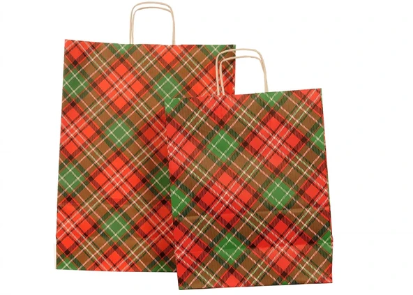 Kraft Çanta Ekose Desen Baskılı 25×12x31*25 Adet ürün görseli