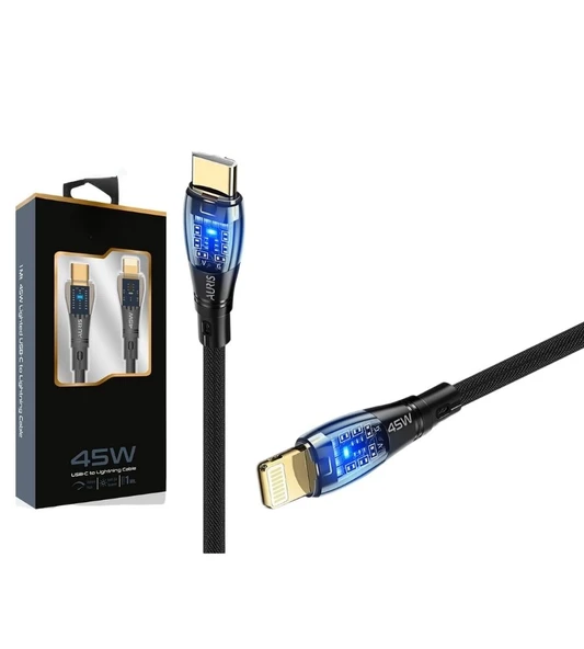 45w Usb-c Lightning Işıklı Şeffaf Kablo Hızlı Şarj, Dayanıklı Tasarım, İphone Ve İpad Uyumlu - 1
