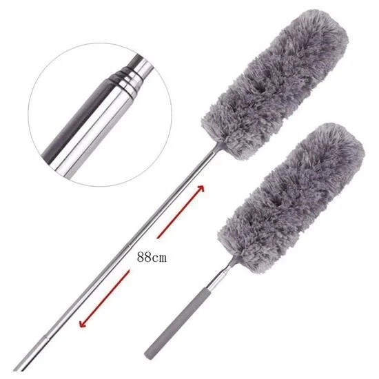 140 Cm Teleskopik Uzatılabilir Mikrofiber Yumuşak Başlıklı Gri Toz Alma Fırçası Toz Püskülü - 5