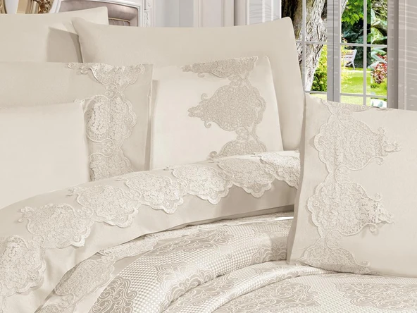 Garden Pamuklu Dantelli Pike Takımı Krem - 2