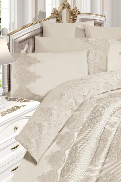 Garden Pamuklu Dantelli Pike Takımı Krem - 5