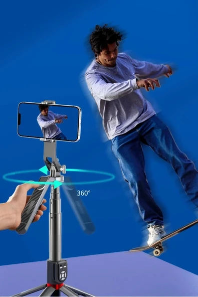 Kumandalı 360 Derece Dönebilen Cep Telefonu Ve Kamera Tripodu 2.2m Uzayabilen Selfie Çubuğu - 7