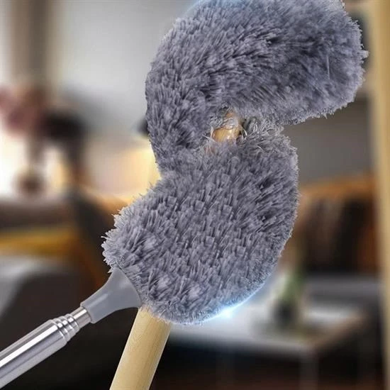 140 Cm Teleskopik Uzatılabilir Mikrofiber Yumuşak Başlıklı Gri Toz Alma Fırçası Toz Püskülü - 4