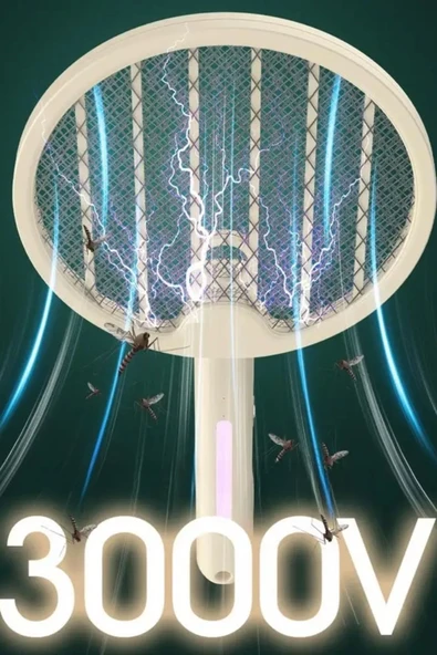 Tenis Raketi Tipi Masaüstü Olabilen Gece Lambalı Sinek Kovucu,öldürücü Raket - 7