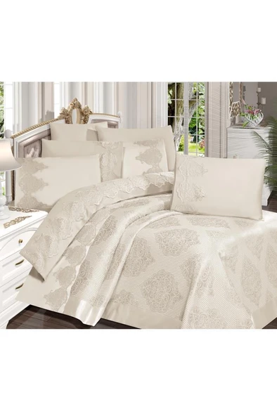 Garden Pamuklu Dantelli Pike Takımı Krem - 7