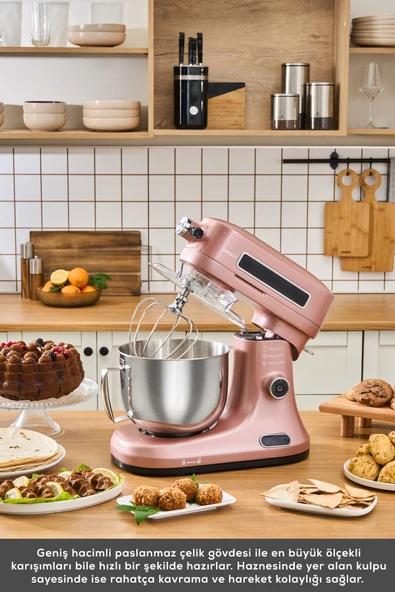 Karaca Pro Artisan Tartılı Dijital Ekran Zaman Ayarlı Döküm Hamur Yoğurma Makinesi Rosegold 1600W 5L - Resim 8