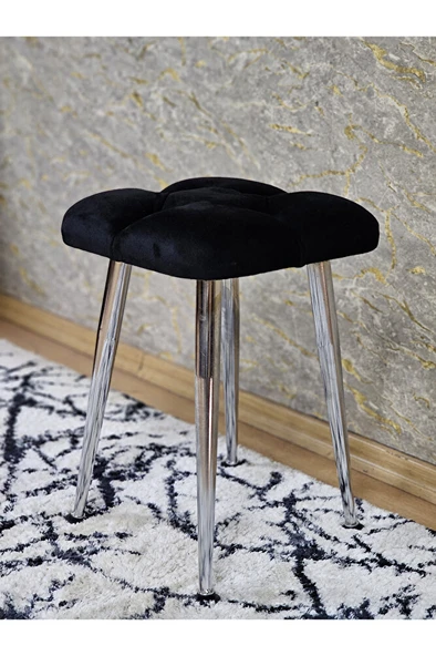 Kare Krom Kaplama Konik Ayaklı Tabure - Oturak - Bar Taburesi - Ayaklı Tabure Siyah Renk 48 x 33 Boyut/Ebat - Resim 4