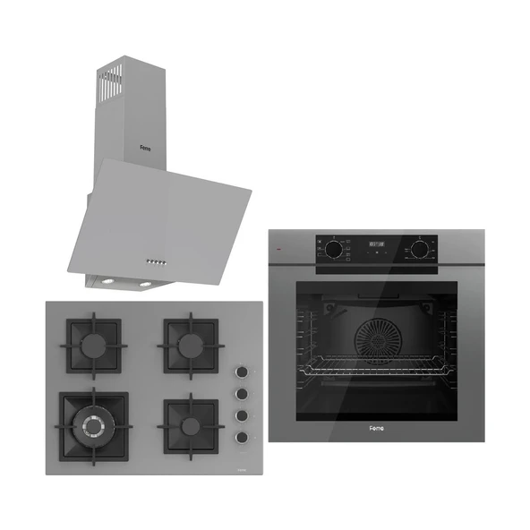 Ferre Grey FryArt 3 Lü Ankastre Set ( QEP63CPR - SC408-WFA - D088 ) 65 cm Wok Bek Ocak ürün görseli 1