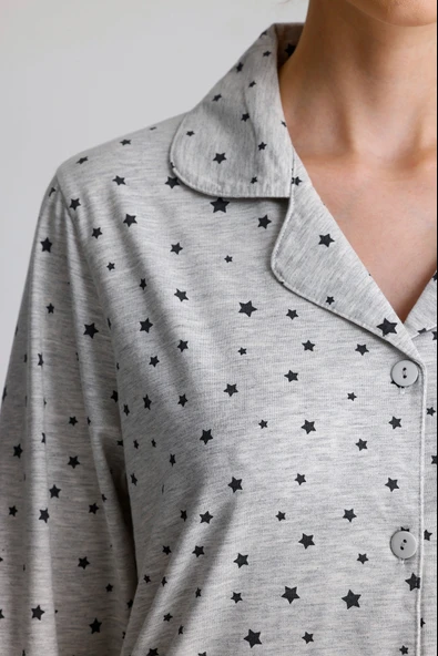 YILDIZ DESEN PAMUK KADIN PİJAMA TAKIM - Resim 2