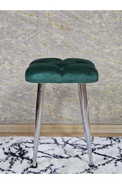 Kare Krom Kaplama Konik Ayaklı Tabure - Oturak - Bar Taburesi - Ayaklı Tabure Yeşil Renk 48 x 33 Boyut/Ebat - Resim 3